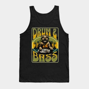 DRUM AND BASS  - Psychedelic Cat Dj (green/tan) Tank Top